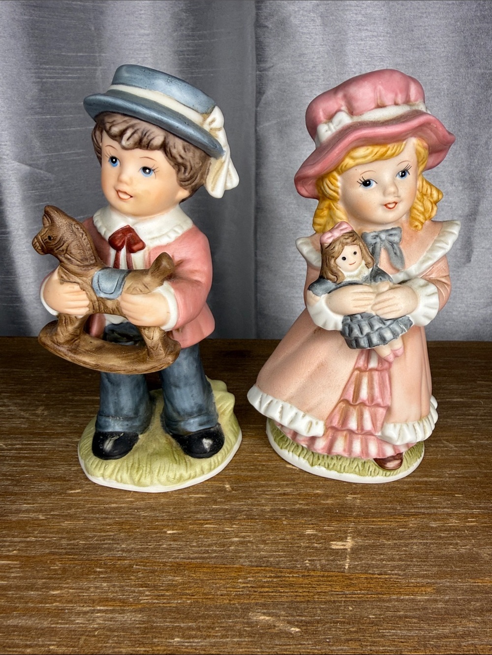 HOMCO Victorian Boy Holding Rocking Horse Girl Holding Doll 1419 Matte Collector